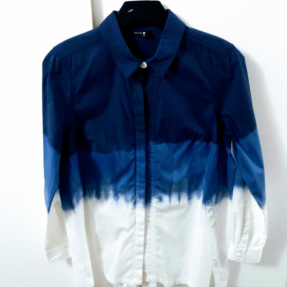 NWOT Bylyse Blue Dip-Dye Button Down Shirt